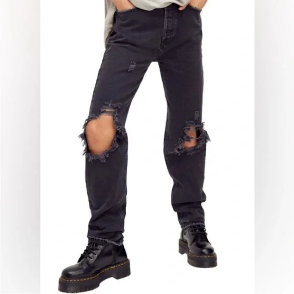 We The Free 24 Jeans Lasso distressed in washed black high rise Free People NWT - Picture 5 of 13